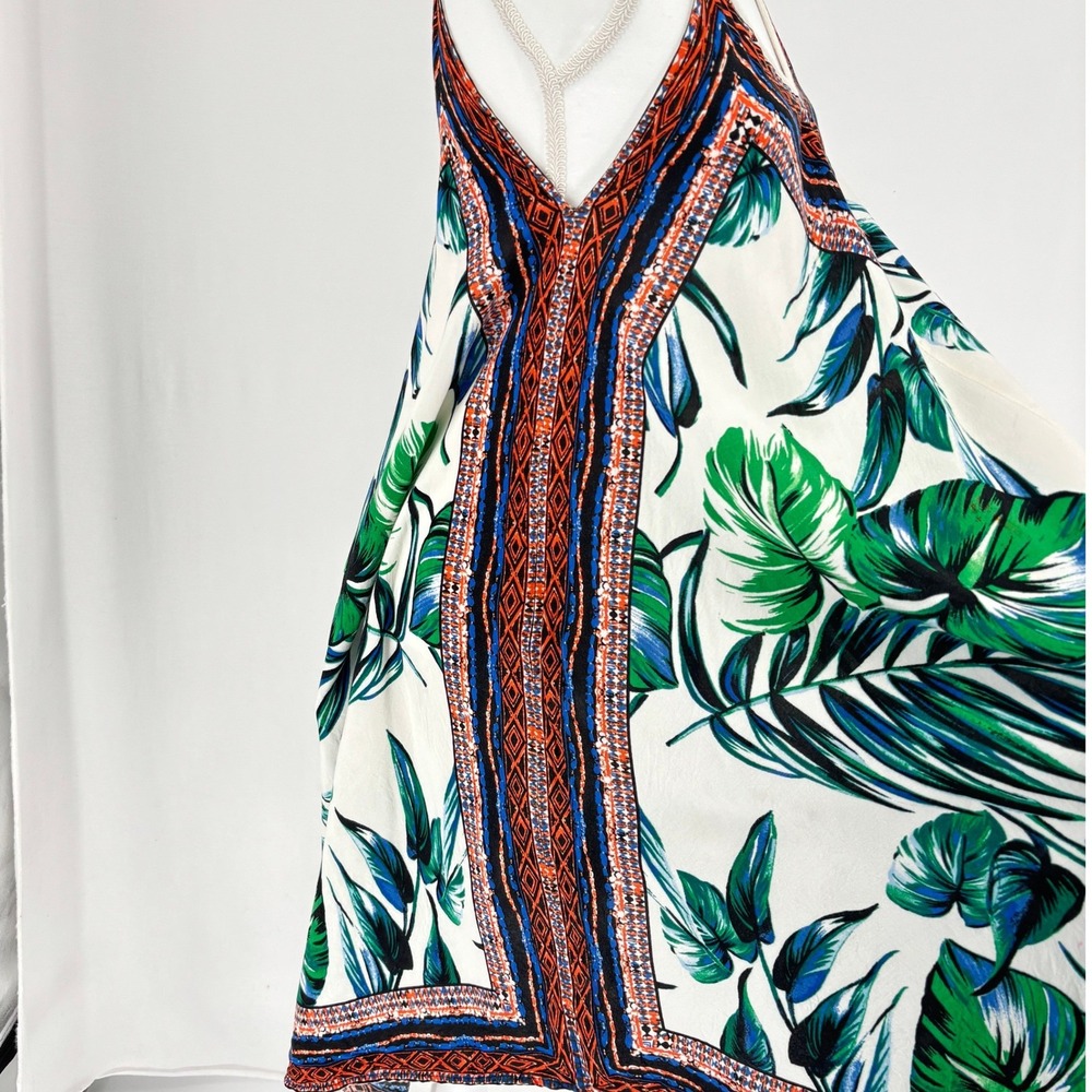 Flying Tomato Handkerchief Hem Midi Dress Tropical Palm Print Small Boho Beach - Picture 5 of 10